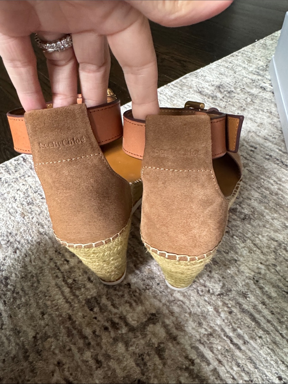 See by Chloé Tan Suede and Leather Espadrille Wedge Sandals - Picture 2 of 3